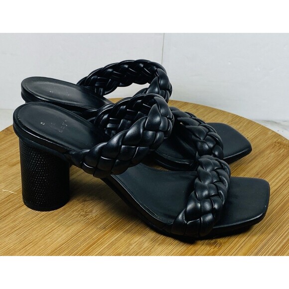 A New Day Sandals Womens Size 6 Braided Straps Slide Casual Black Faux Leather - Picture 2 of 6